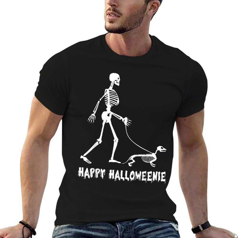 Happy Halloweenie Skeleton Walking Dachshund Dog Halloween for Men Women Kids Comfortable T-Shirt