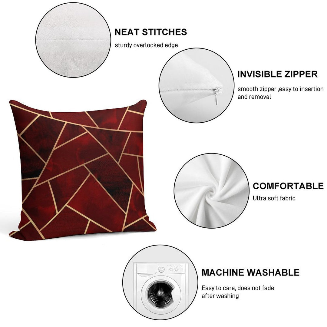 Red & Gold Geo Soft Shrink-Resistant Throw Pillow
