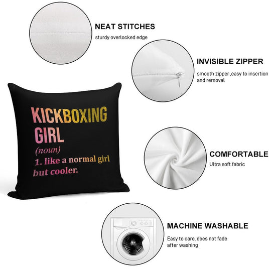 Kickboxing Girl Definition in Watercolor Soft Gift Ready Throw Pillow