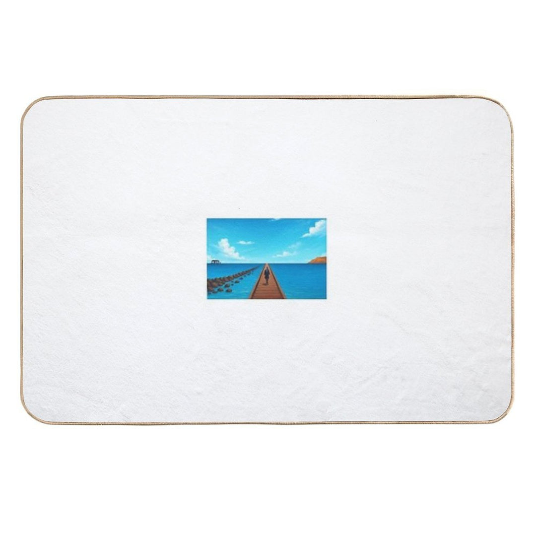 Peaceful Journey on The Wooden Pier – Digital Seascape Art  Multi-Purpose Bath Mat