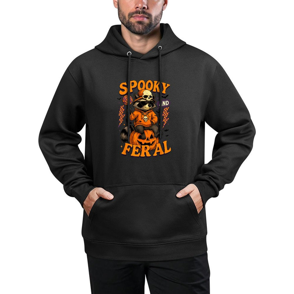 Funny Halloween Spooky And Feral Raccoon Pumpkin Boys Kids Unisex Design Hoodie