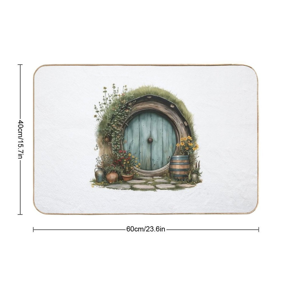 Halfling Round Door in Watercolor - Fantasy  Toxin-Free Bath Mat