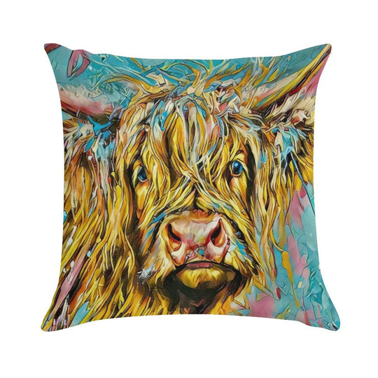 Highland Cow Digital Artwork Soft Easy Maintenance Throw Pillow