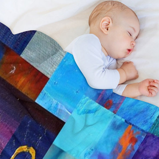 Classic Blue Collage Abstract Painting Art Plush Throw Blanket