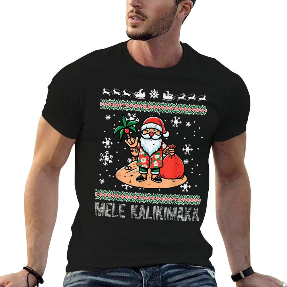 Christmas Santa Hawaii Mele Kalikimaka Ugly Xmas Men Women  Summer-ready Fabric T-Shirt