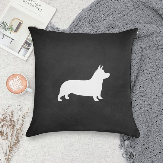 Pembroke Welsh Corgi Silhouette (White) Soft Reinforced Edging Throw Pillow