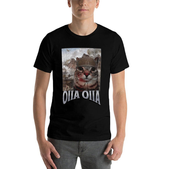 Oiia Oiia Funny Cat Meme Bootleg Graphic Men Women  Ribbed Collar T-Shirt