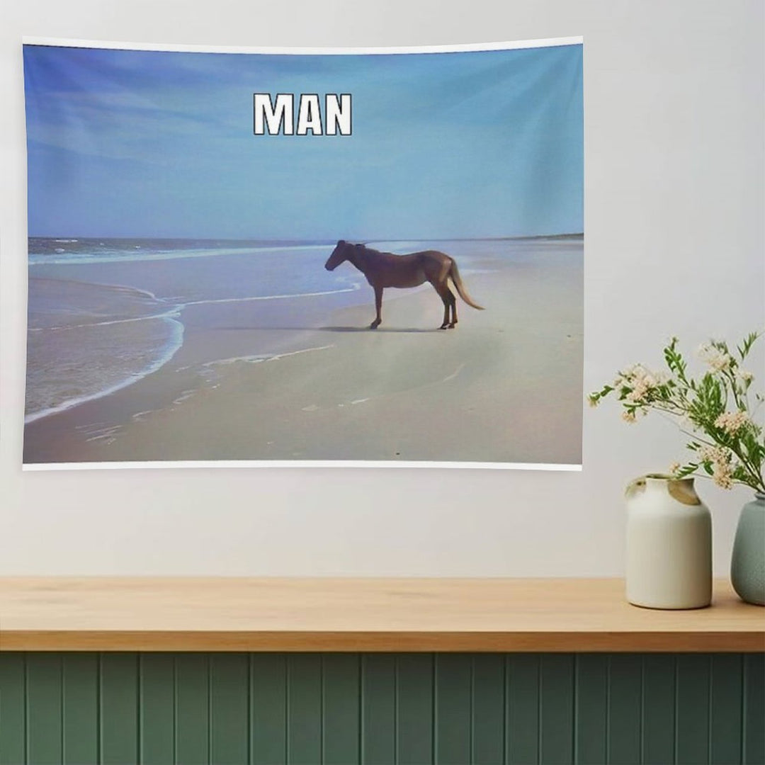 Man ♞ HD  Horse on Beach Meme Tapestry