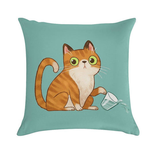 Cat Tipping Glass Soft Washable Throw Pillow