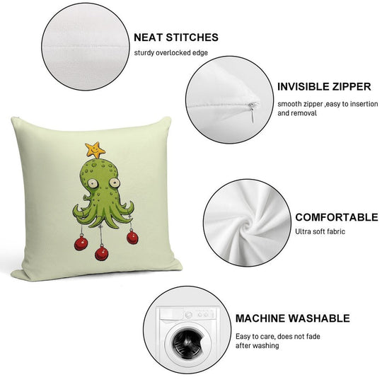 Christmas Cephalopod Soft Short Plush Fabric Throw Pillow