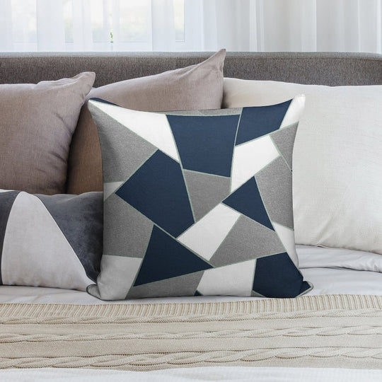 Navy Blue Gray White Mint Geometric Glam #1 #geo #decor #art Soft High-Density Material Throw Pillow