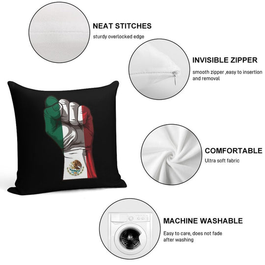 Raised Fist for Mexico  Mexican Flag Soft Hidden Zipper Throw Pillow