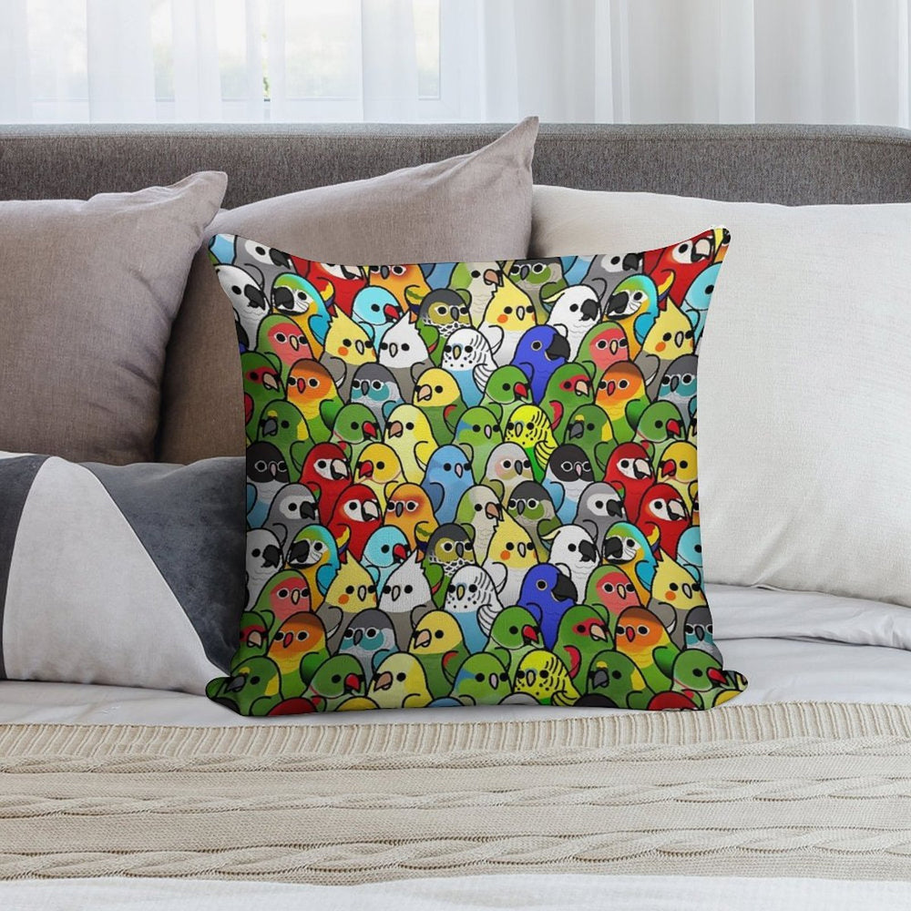 Too Many Birds! Bird Squad 1 Soft Washable Throw Pillow