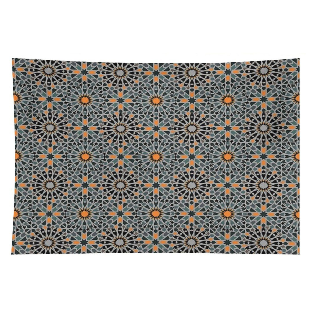 Celestial Illumination Orange Stars in Geometric Night Tapestry