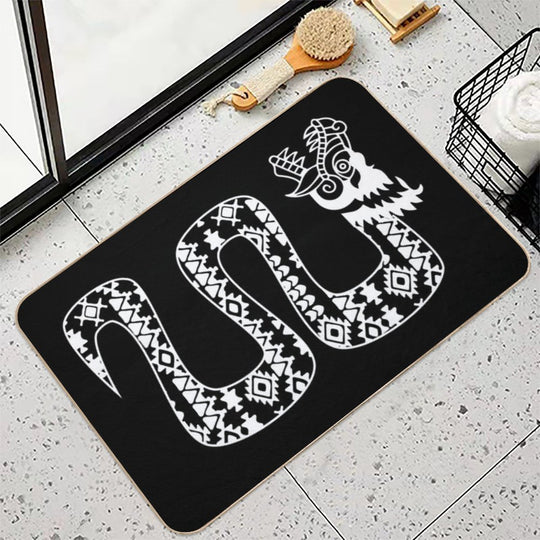 Aztec Tribal Serpent Dragon White  Toxin-Free Bath Mat