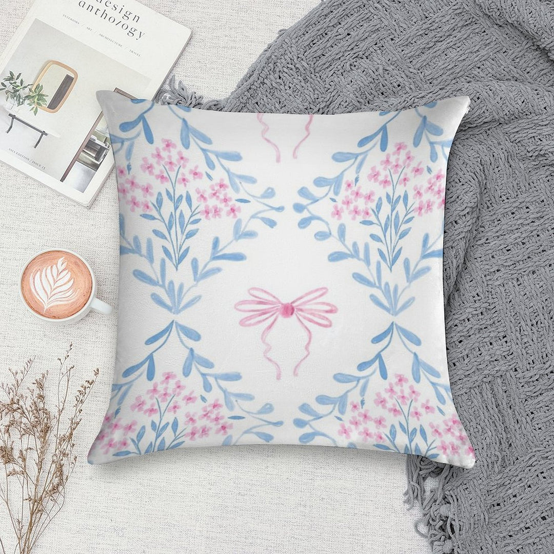 Pink And Blue Coquette Aesthetic &Cute Pretty Preppy Watercolor Pink Bows Soft Skin-Friendly Throw Pillow