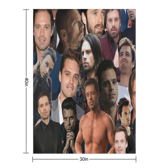 Sebastian Stan Photo Collage Actor Handsome Actor For Fans Womens Multi-functional Throw Blanket