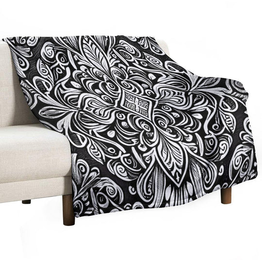 Sketched Traditional Pattern Digital Painting Travel-friendly Throw Blanket