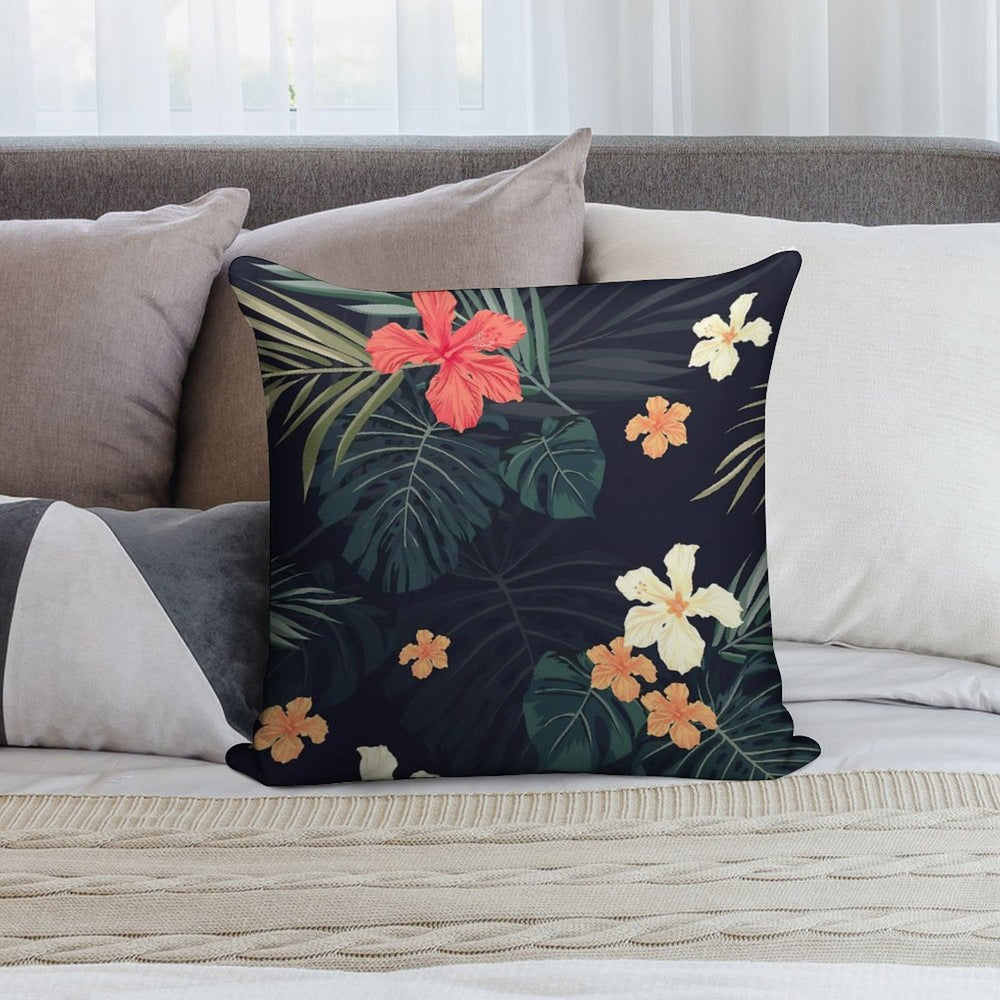 Dark Tropical Flowers Soft Easy Maintenance Throw Pillow