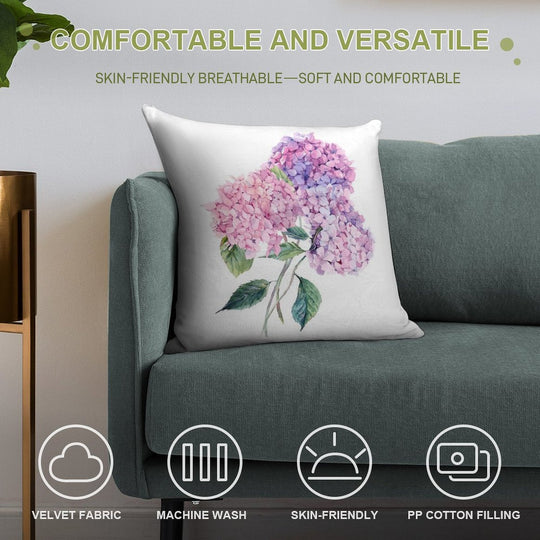 Watercolor Branch of Blooming Hydrangeas Soft Style Accent Throw Pillow