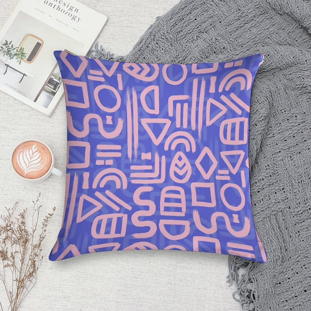 Shapes And Glyphs - Bold Brushstroke Abstract in Pink And Blue Soft Short Plush Fabric Throw Pillow