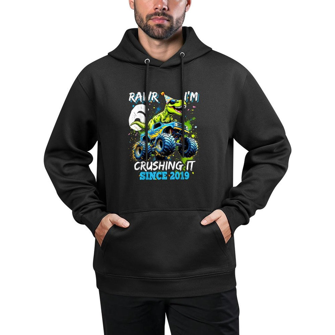 6th Birthday Monster Truck Dinosaur Party Boys Rawr I'm 6 Shape Retention Hoodie