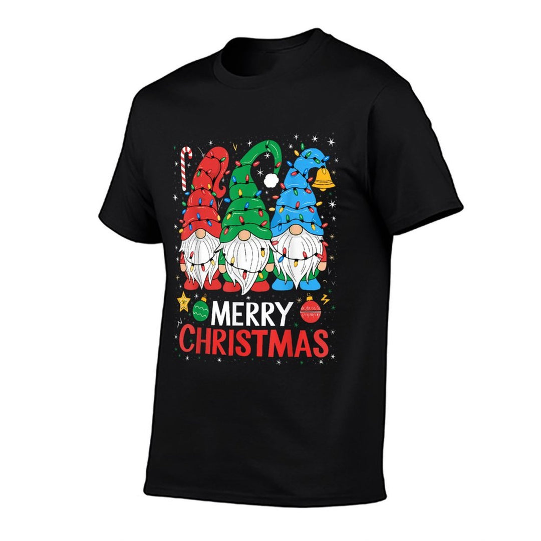 Gnomes Merry Christmas Light Family Gnome Xmas Matching  Ribbed Collar T-Shirt
