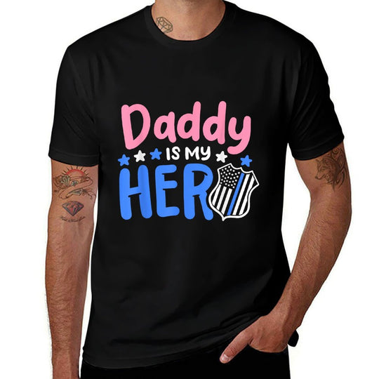 Daddy Is My Hero Cop Badge Blue Line Awesome Kids Girl  Trendy Pattern T-Shirt