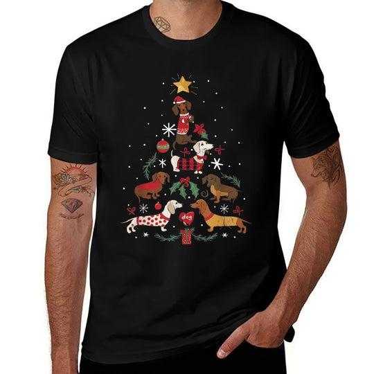 Dachshund Through The Snow Funny Dog Christmas Tree  Polyester Blend T-Shirt