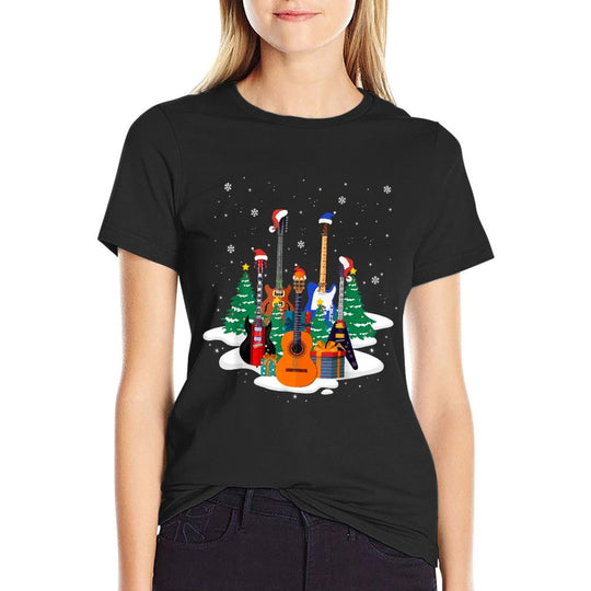 Guitar Santa Hat Christmas Tree Funny Music Loves Xmas Gifts Comfortable T-Shirt
