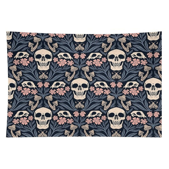 Dark Botanical Skulls – Dark Academia – Enchanted Forest Tapestry