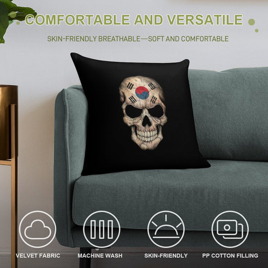 South Korean Flag Skull Soft Shrink-Resistant Throw Pillow