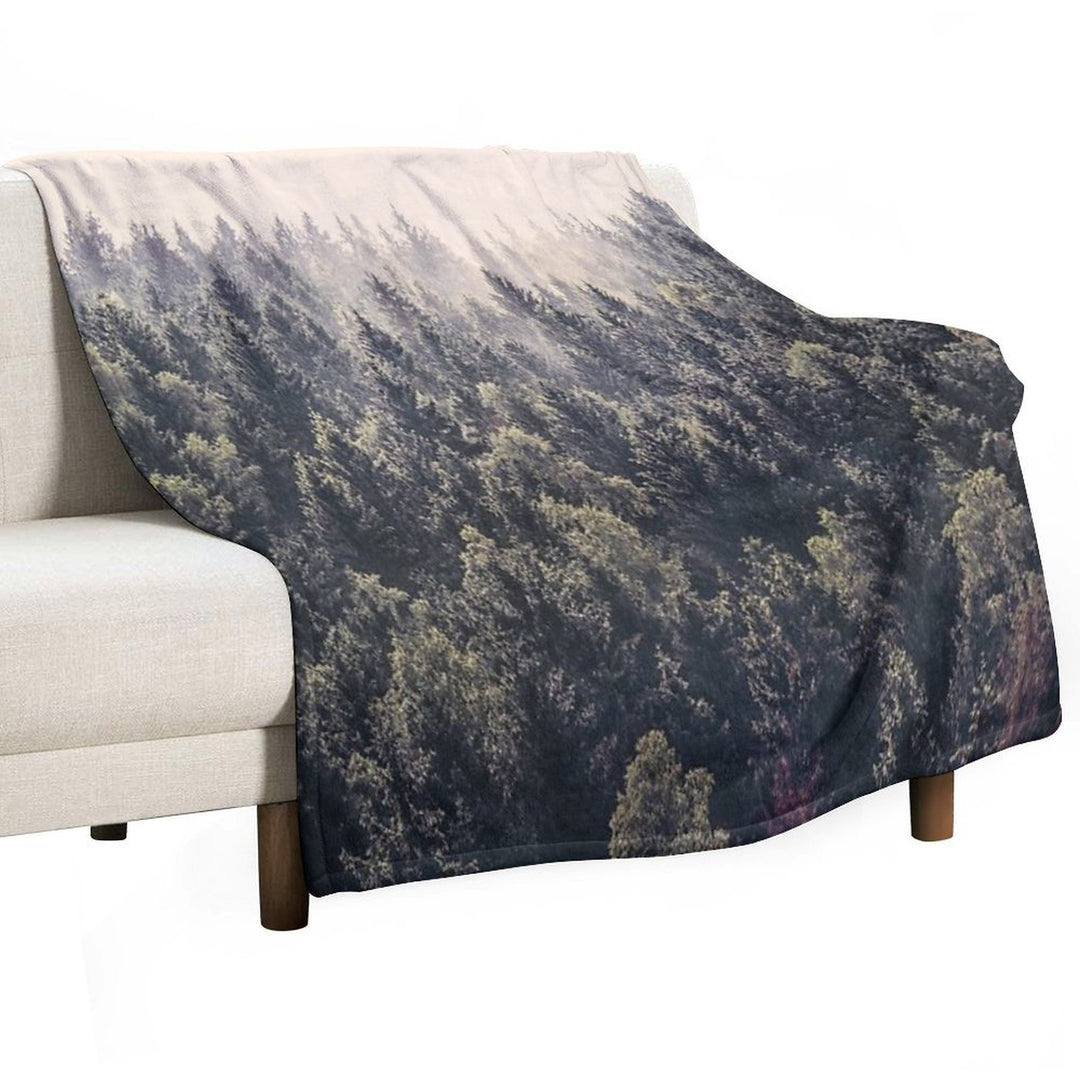 Come Home  Romantasy Moody Wilderness Dream Forest With Cascadia Trees Covered In Magic Fog Durable Throw Blanket