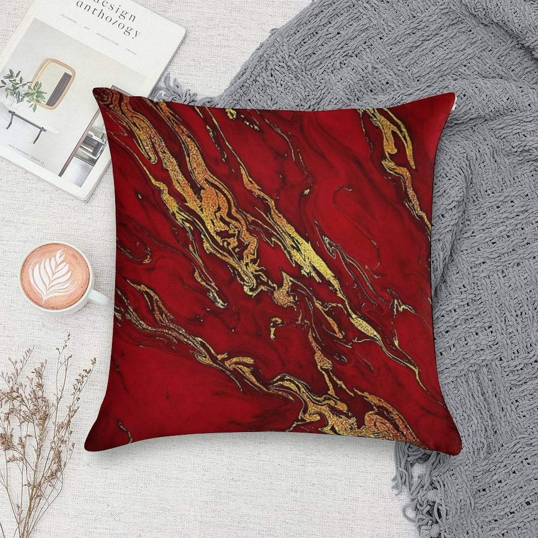 Faux Fire Red And Gold Marble Soft Durable Construction Throw Pillow
