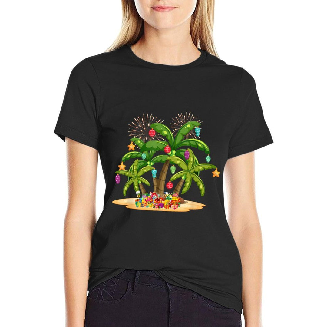 Christmas Palm Tree Light Hawaiian Tropical Xmas for Men Women Kids  Graphic-printed T-Shirt