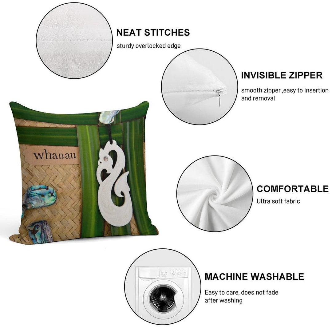 NZ Maori - Whanau - Family Theme Soft Short Plush Fabric Throw Pillow