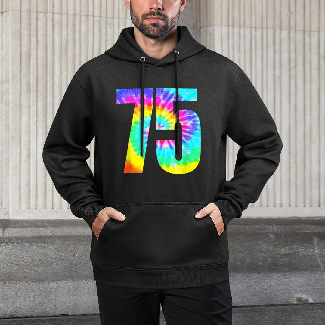 Colorful Tie Dye 75th Birthday Or Number 75 Team Event Medium-Weight Fabric Hoodie