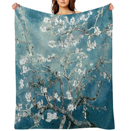 Vincent Van Gogh Almond Blossoms Teal Elegance Machine-washable Throw Blanket