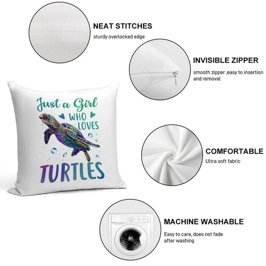 Just A Girl Who Loves Turtles Watercolor Sea Ocean Gift Soft Fade-Resistant Throw Pillow