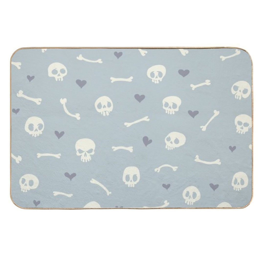 Cartoon Skulls with Hearts on Light Blue Background Seamless Pattern  Long-Lasting Bath Mat