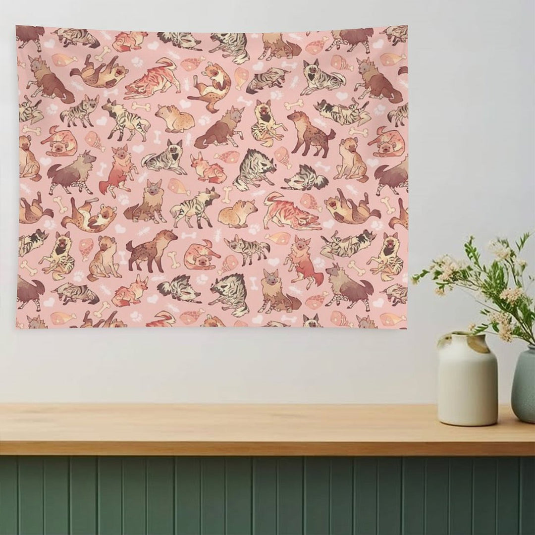 Hyenas in Milky Strawberry Tapestry