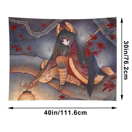 Japanese Maple Kitsune with Lantern Tapestry