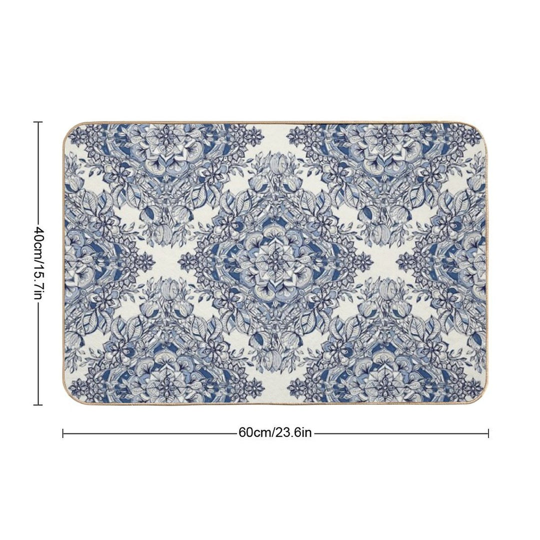 Floral Diamond Doodle in Dark Blue And Cream  Versatile Bath Mat
