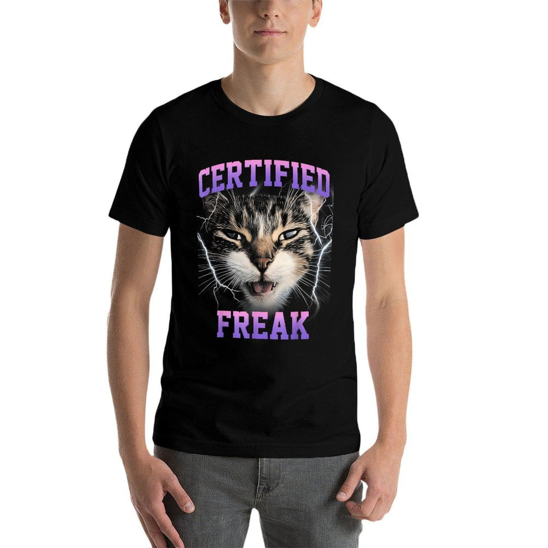 Funny Cat Meme Certified Freak Eat Cement Cursed  Easy-care T-Shirt