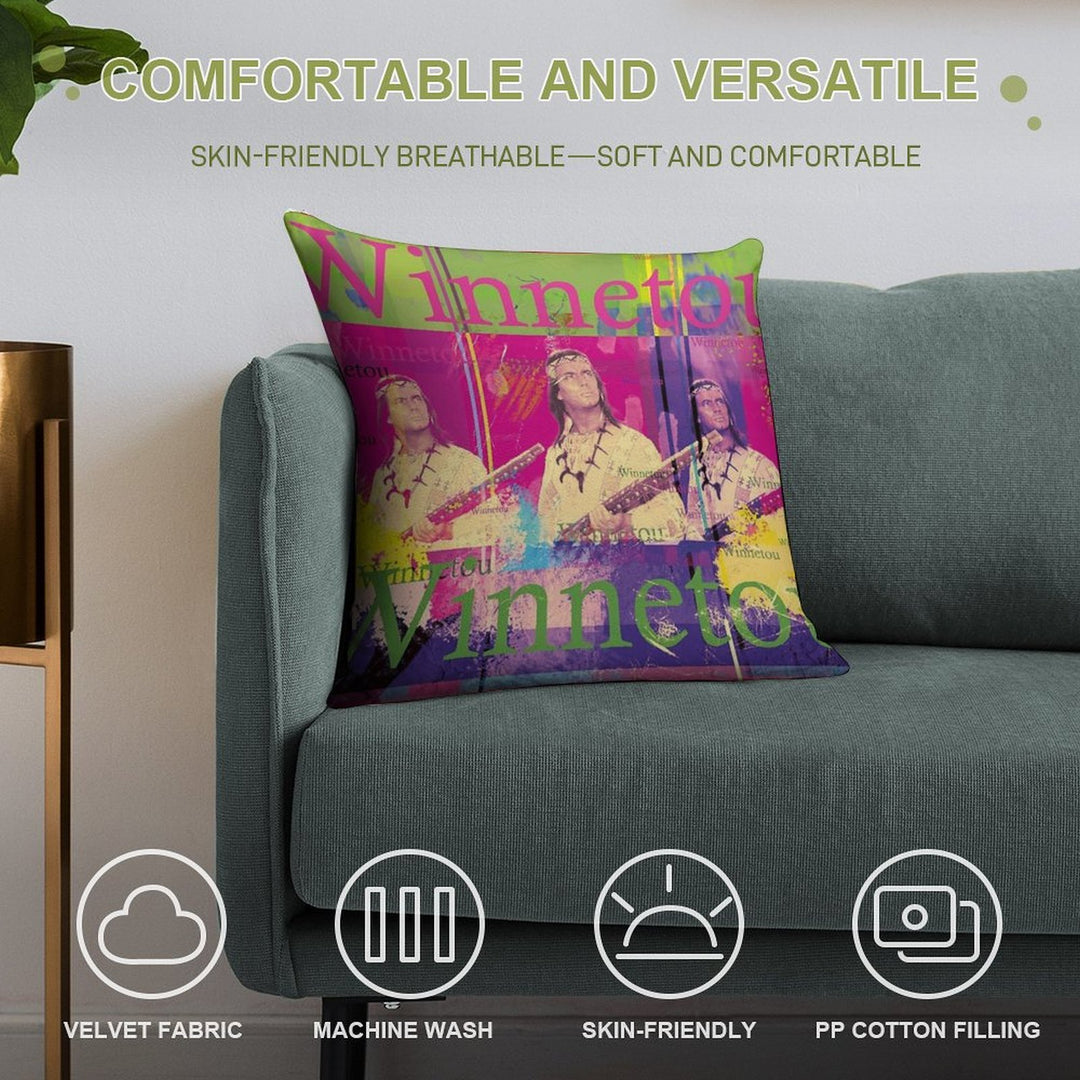 Winnetou Portrait, Famous Karl May Character, Indian Chief of The Apaches Soft Hidden Zipper Throw Pillow