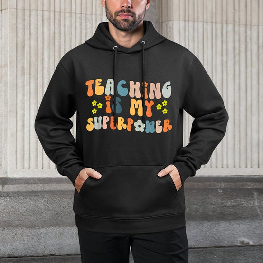 Teaching Is My Superpower Vintage Groovy University Teacher Relaxed Fit Hoodie
