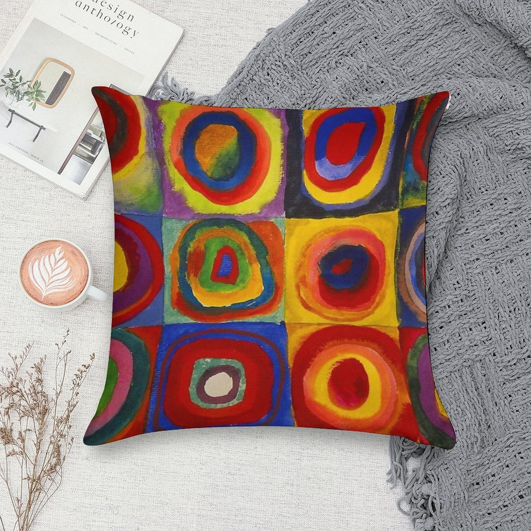 Squares with Concentric Circles by Kandinsky Soft Washable Throw Pillow