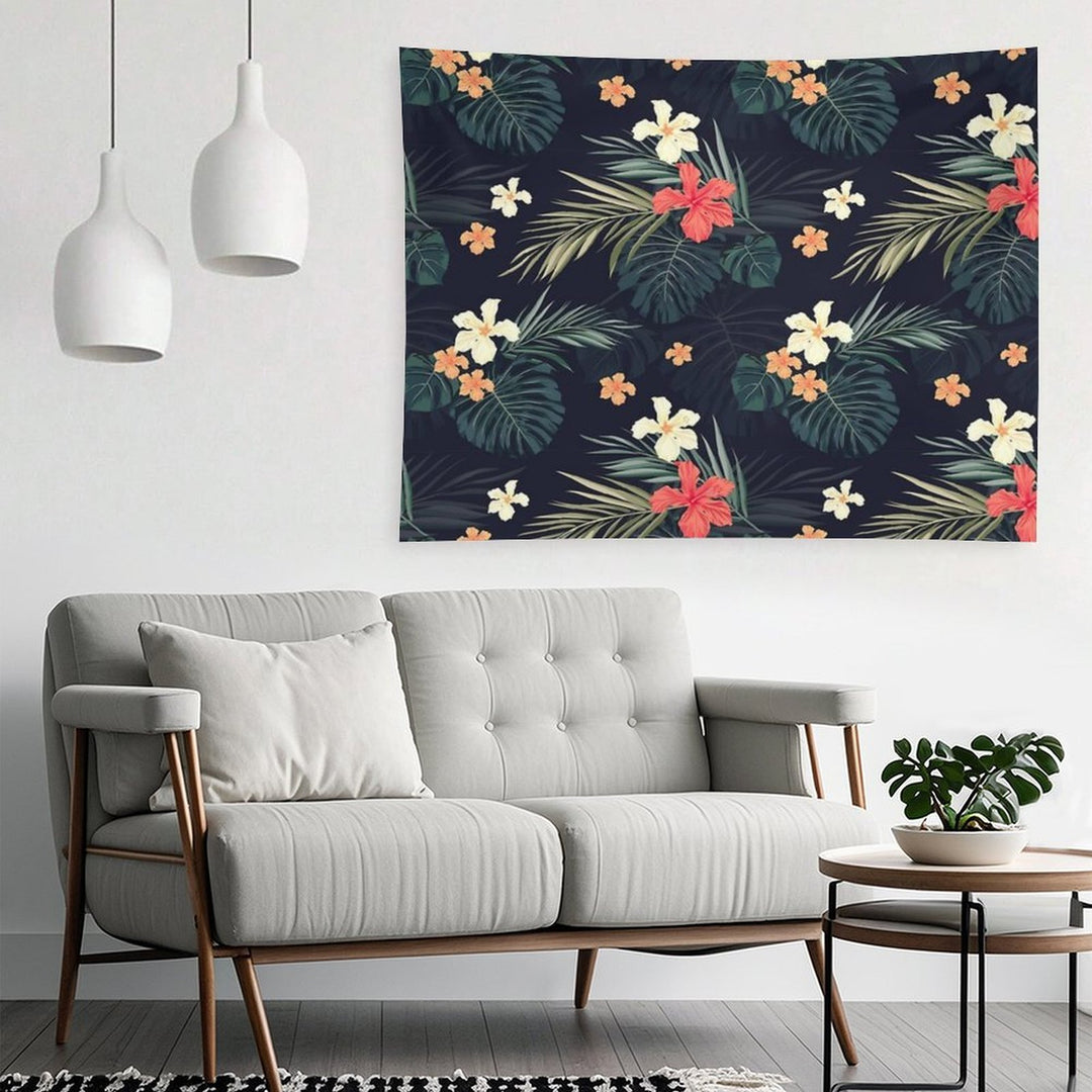 Dark Tropical Flowers Tapestry