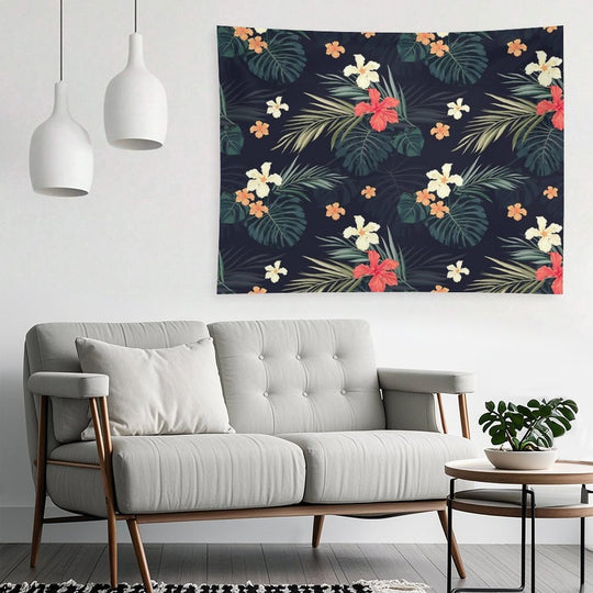 Dark Tropical Flowers Tapestry