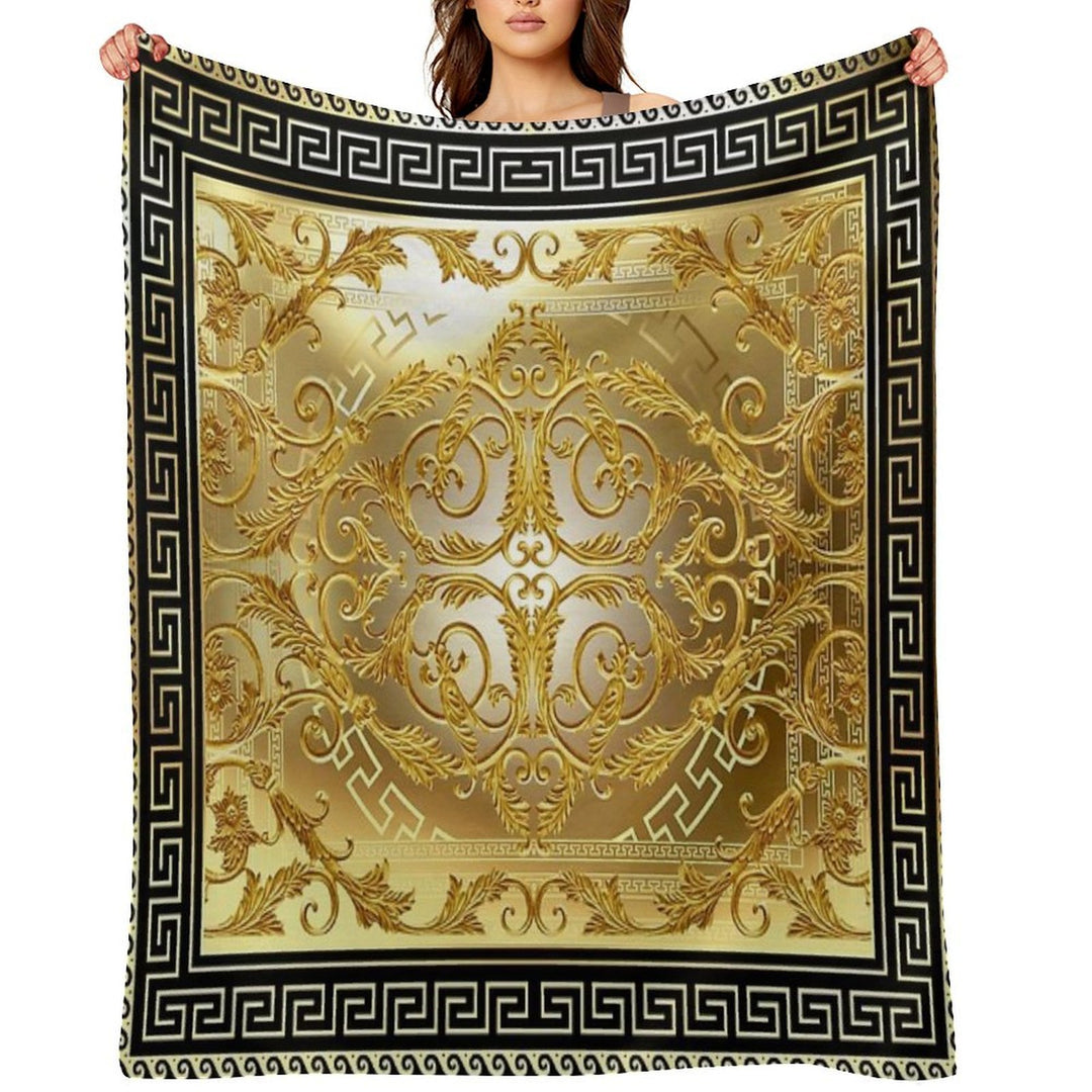 Ornate Baroque Gold Black Greek Keys Meander Eco-conscious Throw Blanket